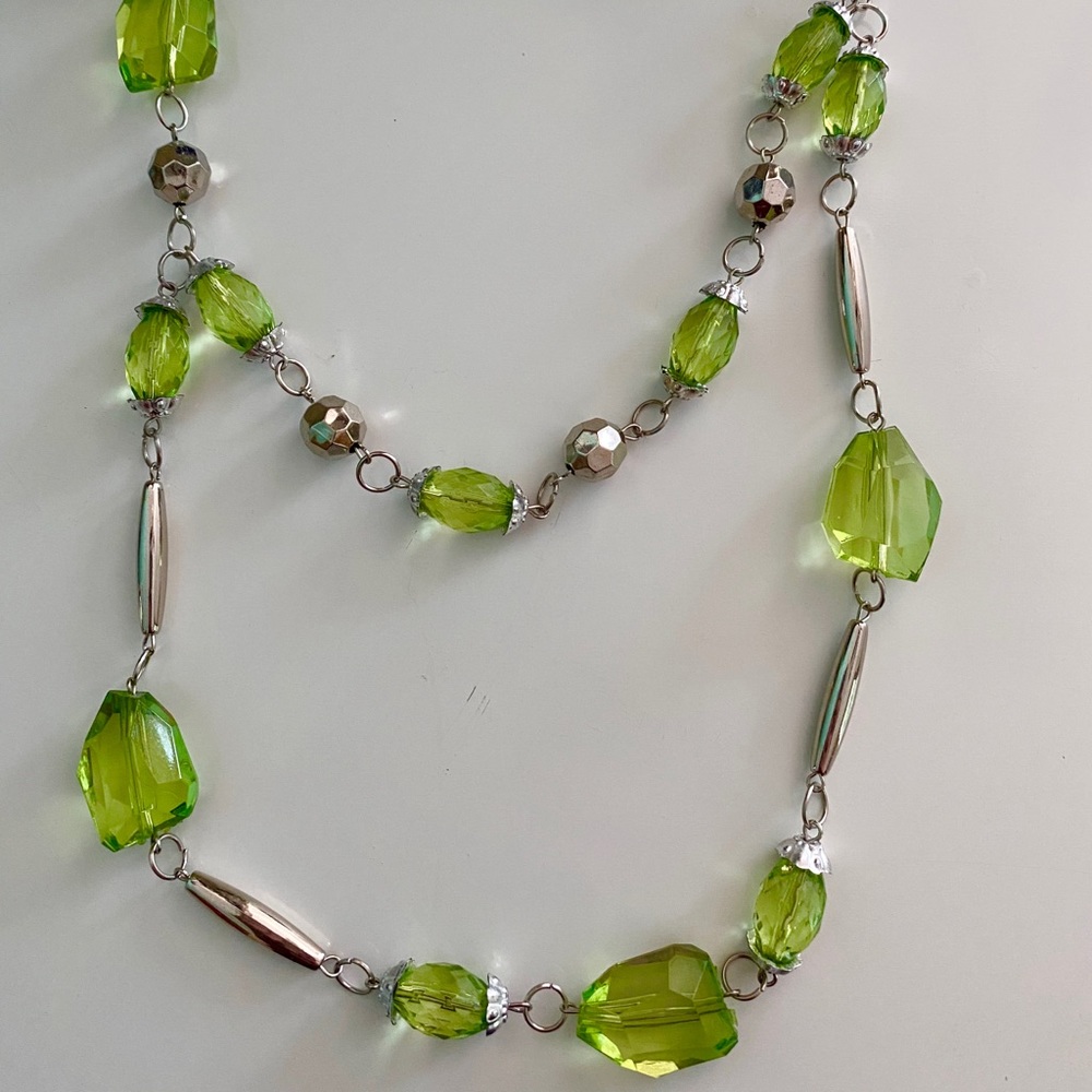 Green and silver layered necklace